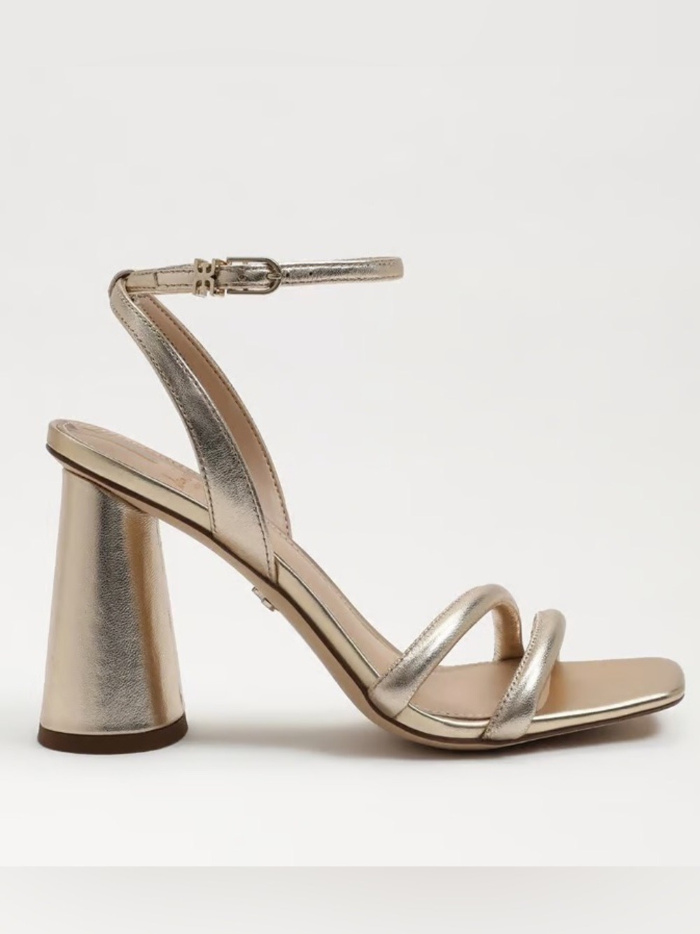 Sam Edelman Kia Metallic Gold Leaf Leather Ankle-Strap Block Heel Sandals - Picture 2 of 14